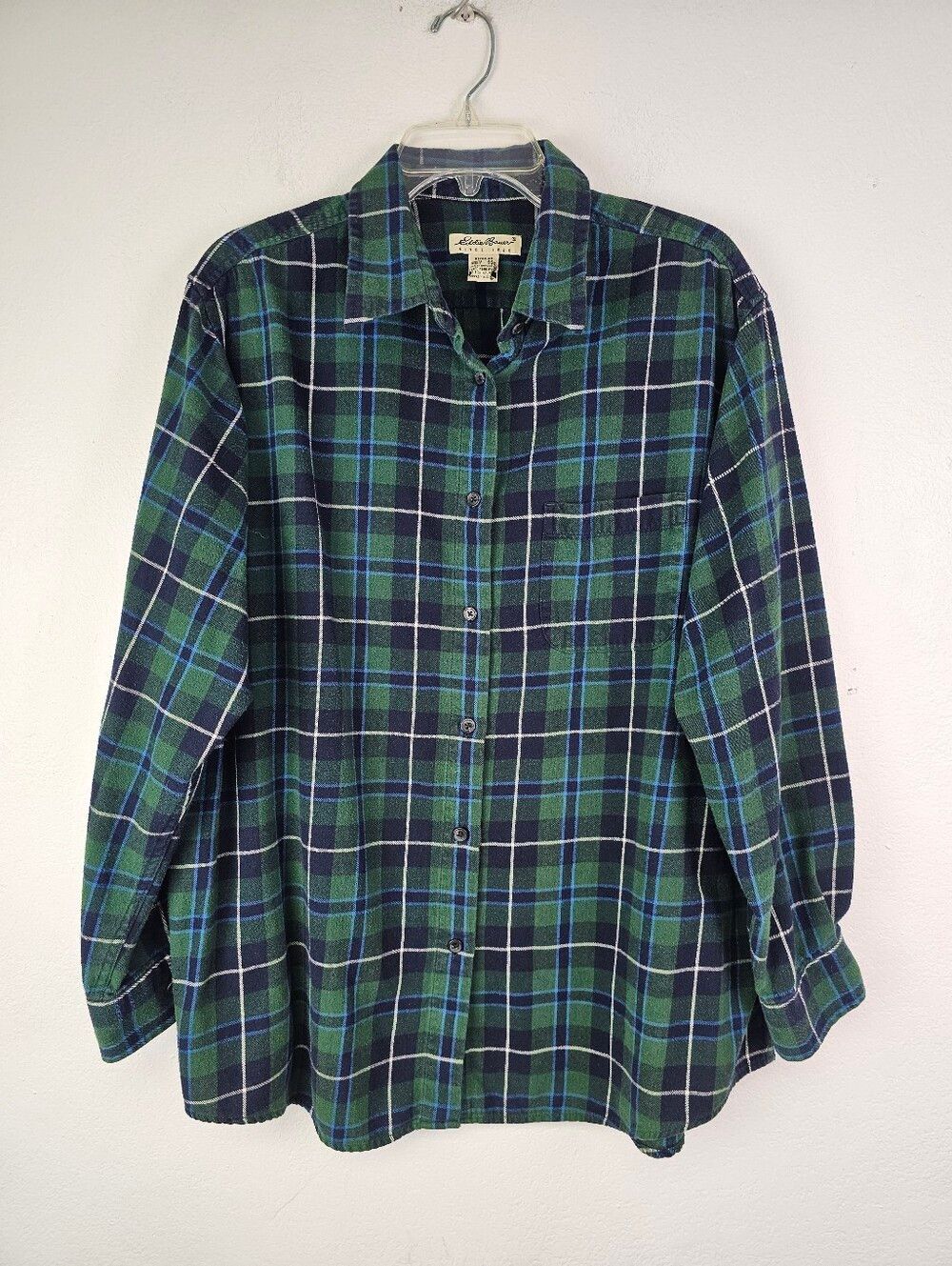 Eddie Bauer  Cotton Flannel Long Sleeve Shirt Blue Green Plaid Womens Sz XXL